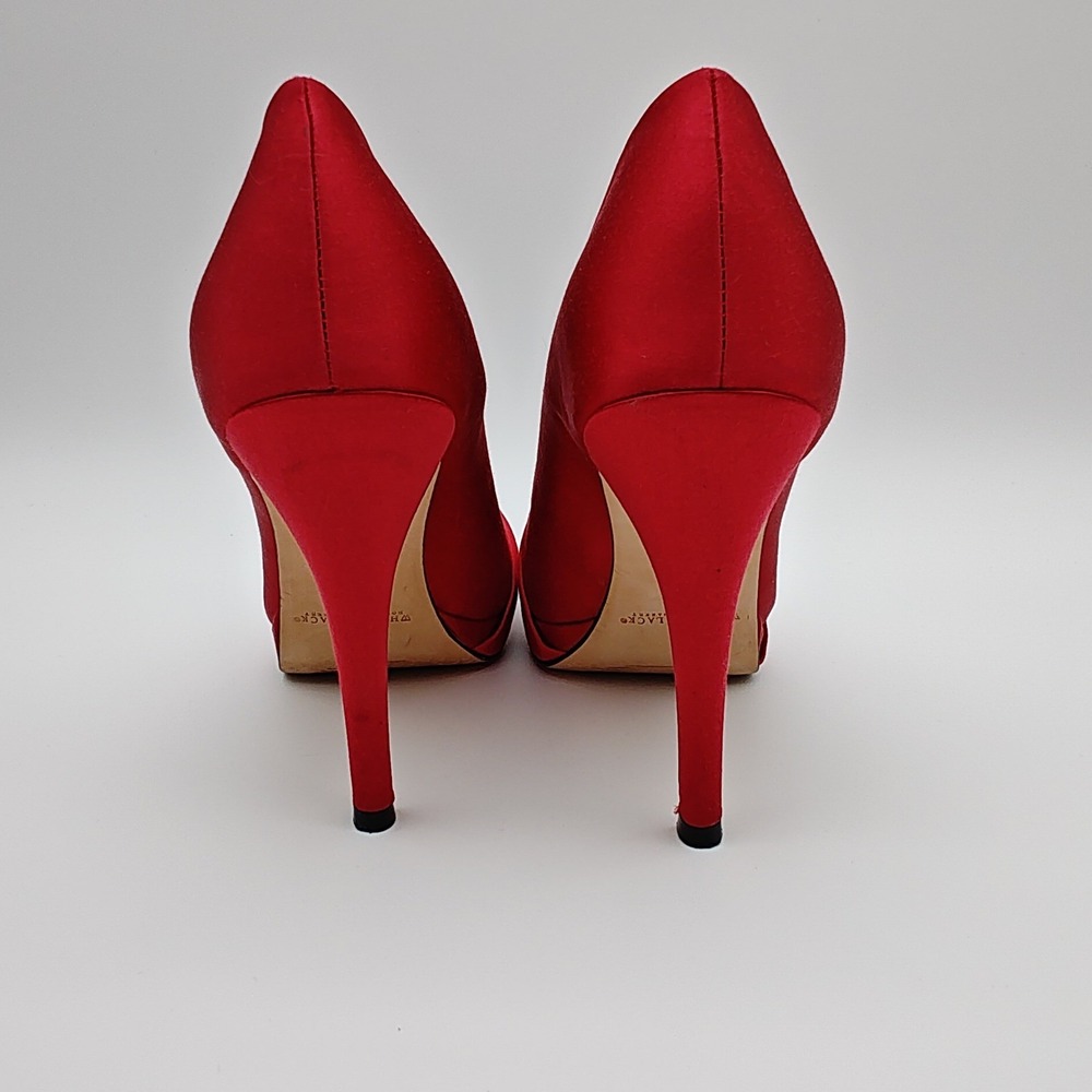 White House Black Market Ray Red Peep Toe Satin Heels Pumps Womens 7.5 M - Picture 7 of 10